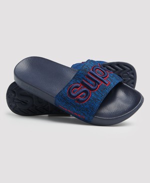 Superdry Classic Embroidered Pool Férfi Papucs Sötétkék | TCBYP2517